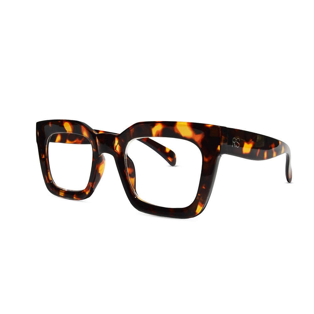 Tortoise shell eyeglasses on a white background