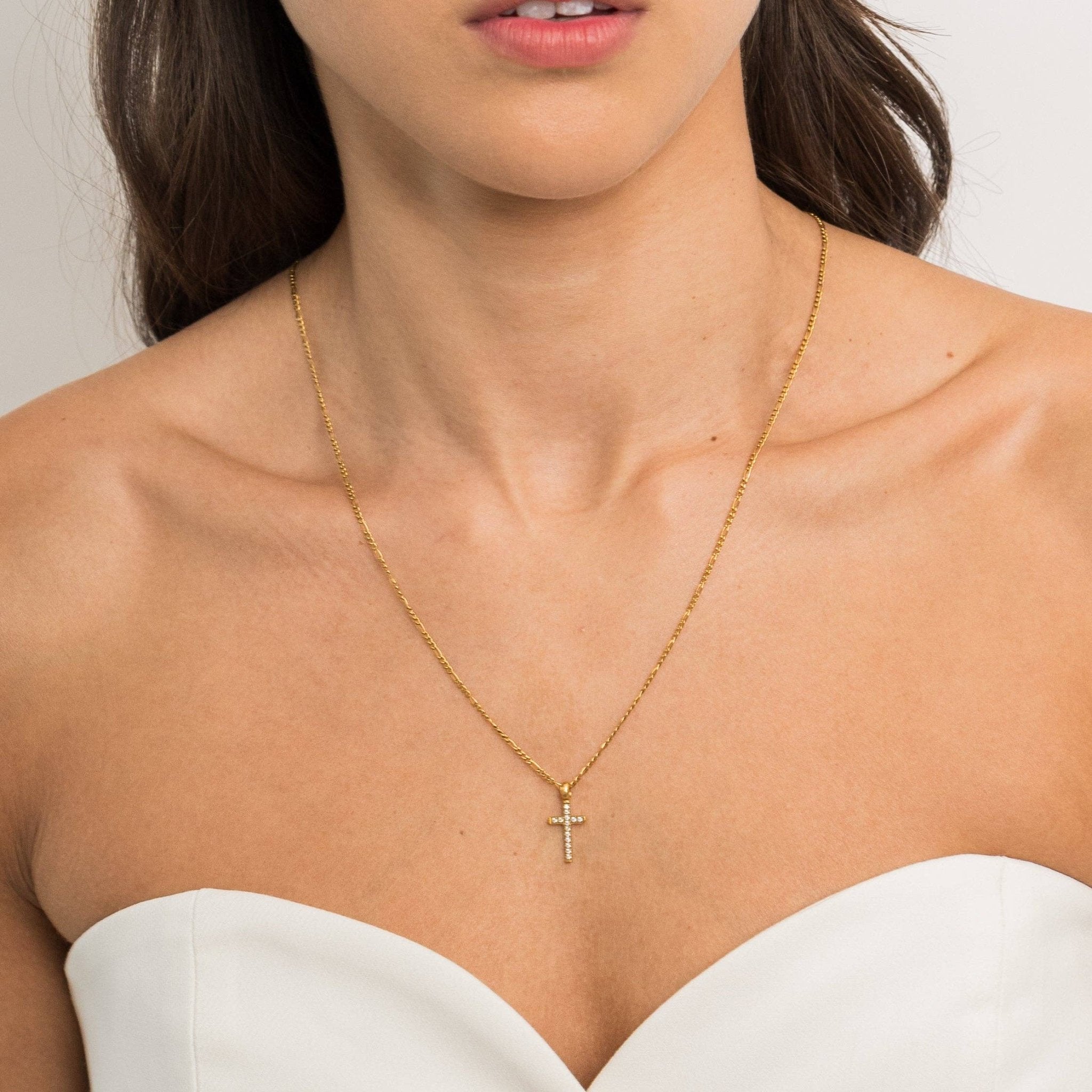 Waterproof Gold Diamond Cross Pendant Necklace - Grayce's Boutique