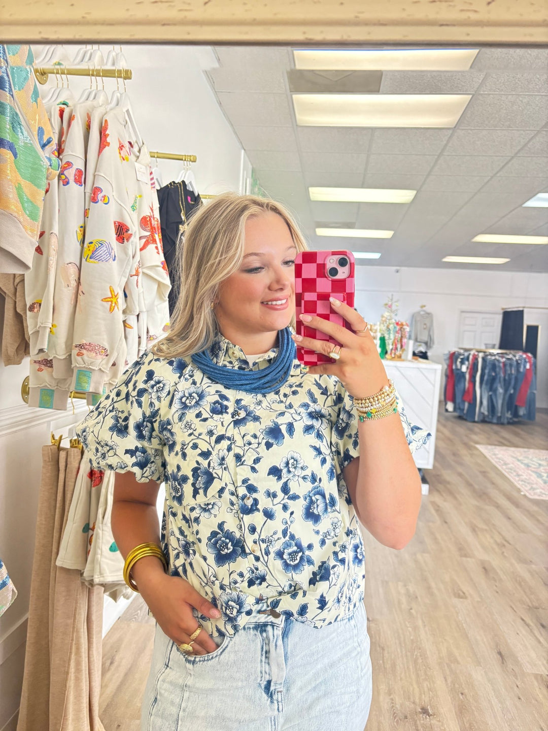 White and Navy Floral Top - MainStreet Clothing Co.