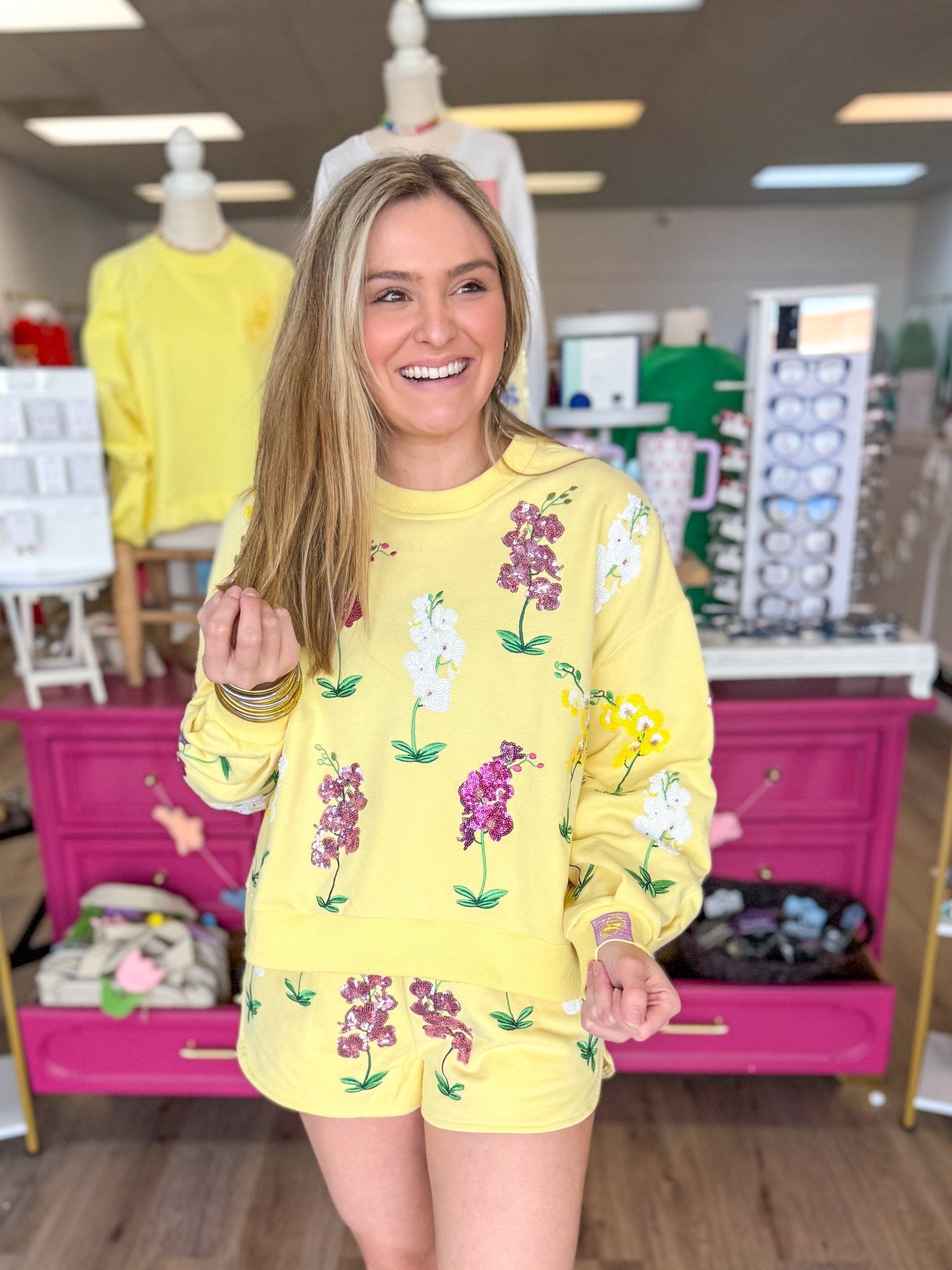 Yellow Multi Iris Sweatshirt | Queen of Sparkles - Grayce's Boutique