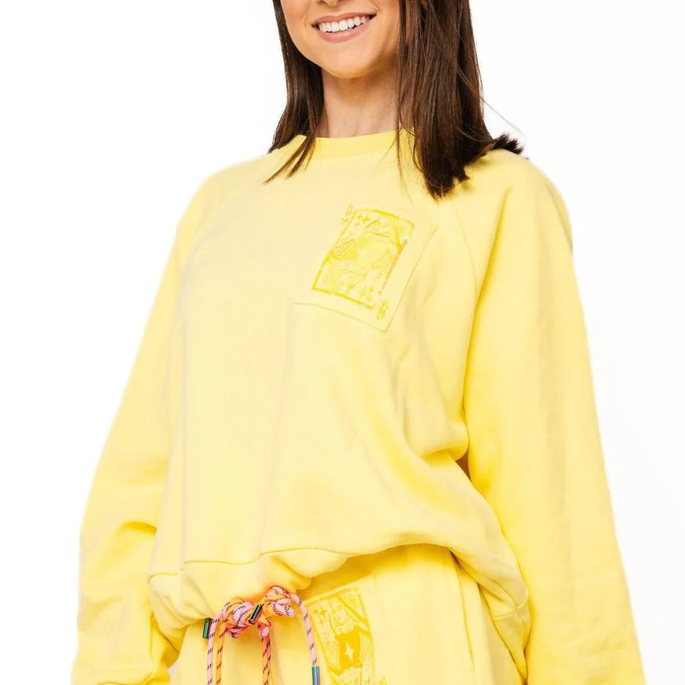 Yellow Tonal QOS Logo Tie Sweatshirt | Queen of Sparkles - Grayce's Boutique